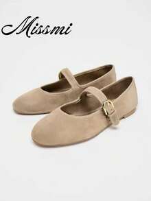 2026 Spring/Summer New Women's Bow-Decorated Ballet Flats - Apricot - View 1