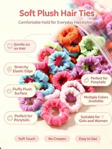 100pcs/Pack Soft Colorful Bamboo Knot Small Elastic Rubber Bands Durable Non-Damaging Hair Ties For Girls Ponytail Hair Accessories Solid Color Daily Cute Casual Hair Ropes - Multicolor - View 4