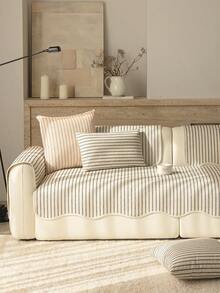 1pc Chenille Striped Pattern All-Season Sofa Cover, Minimalist Solid Color 3D Design, Pet-Friendly Stain-Resistant Scratch-Resistant, Suitable For Christmas New Year, Machine Washable, Fits 1/2/3/4 Seater Sofa - Black - View 3