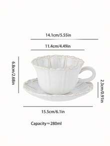 1 Set Minimalist Vintage Ceramic Coffee Cup & Saucer, Embossed Retro Ceramic Coffee Cup, Home Breakfast Milk Cup, Water Cup, Mug, Party Afternoon Tea Cup - Multicolor - View 8