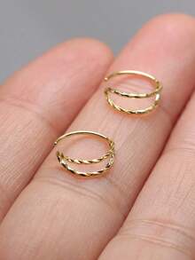 Minimalist Exquisite Twisted Double-Layer Adjustable Nose Ring, Elegant Stackable Multi-Functional Septum, Cartilage Ear Piercing Jewelry, Fashion Daily Outfit Essential Piercing Accessory - 2pcs - View 6