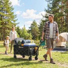 Outsunny 16 Gallon Folding Wagon Cart With Wheels, Heavy-Duty Collapsible Wagon With Drop-Down Tailgate, Adjustable Handle And Cup Holders, For Camping, Garden, Beach, Black - 黑色 - 查看 1