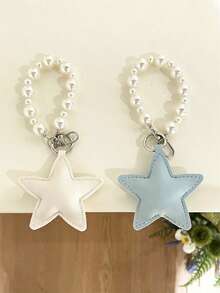 Y2K Stars Pendant Pearl Beaded Short Lanyard Lovely Hanging Piece Chain CCD Bag Universal Pendant Girl Perfect Gift - Blue Star - View 3