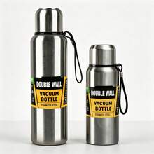 1pc 500/1000ml 304 Stainless Steel Insulated Water Bottle, Double-Wall Vacuum Flask, Suitable For Home, Office And Travel - Silver - View 9