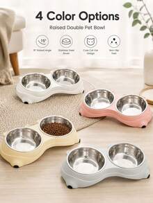 Double Stainless Steel Pet Bowl Set, Base And Easy To Clean For Cats And Dogs, Indoor And Outdoor UseMacaron Stainless Steel Pet Bowl, Stainless Steel Anti-Slip, Anti-Tipping, Leak-Proof Double-Layer Pet Bowl-Pet Feeder - 500ml - View 1