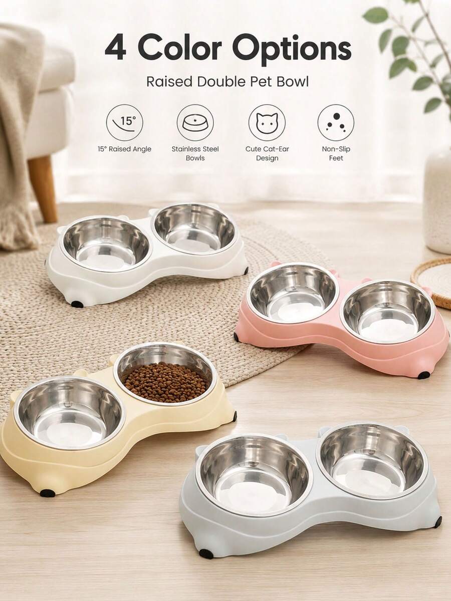 Double Stainless Steel Pet Bowl Set, Base And Easy To Clean For Cats And Dogs, Indoor And Outdoor UseMacaron Stainless Steel Pet Bowl, Stainless Steel Anti-Slip, Anti-Tipping, Leak-Proof Double-Layer Pet Bowl-Pet Feeder - 500ml - View 1
