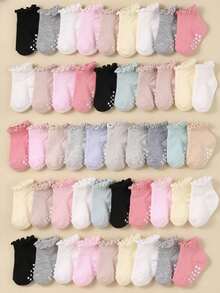 5/10/20 Pairs Random Anti-Slip Ruffle Edge Socks, Solid Color Floor Socks, Ruffle Edge Socks, Baby Supplies, Newborn Essentials, Baby Shower Decoration Gift - Multicolor - View 1