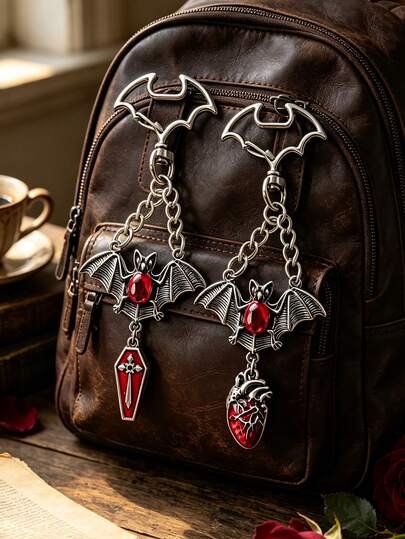 Fashion Bat, Heart, Cross Keychain - Bat Buckle Vintage Gothic Dark Style Oil Drip Bat Pendant Key Ring, Halloween Car Interior Hanging Decoration, Decorative Pendant, Bag Charm, Punk Dark Style Bag Charm, Ideal Gift For Dark Aesthetic Lovers, Suitable For Car Keys / Bag Charm, Applicable For Daily Use Or Personalized Decoration, Halloween, Thanksgiving Gift For Family, Best Friend, Friend