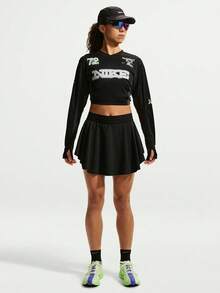 Nike Women's AS W NK SWIFT SKORT NV Woven Sports Skirt IM7545-010 - Black/Green - View 6