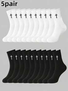 1/5/8/10 Pairs Gothic Cross Pattern Mid-Calf Socks Unisex Breathable Sweat-Absorbent Streetwear Comfortable Crew Socks For Workout Casual - Multicolor - View 11