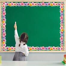 32.8Ft Tropical Hibiscus Blackboard Border Sticker - Vibrant Pink, - One Size - View 5