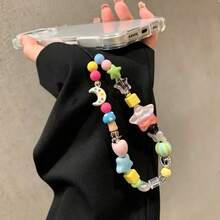 Cute Colorful Star Moon Mushroom Beaded Phone Charm, Kawaii Multicolor Bead Cellphone Wrist Strap, Aesthetic Sweet Phone Lanyard Keychain Accessory For Girls - Multicolor - View 4