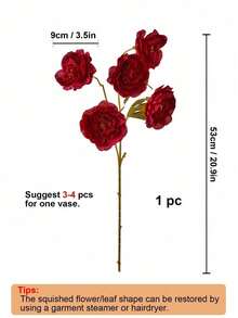1/2/6pcs 1.74ft Artificial Flowers, Silk 5-Head Lotus & Peony Long Stem Faux Flowers, Suitable For Wedding Party, Ceremony Decoration, DIY Floral Arrangement, Home Living Room Bedroom Dining Room Decoration, Room Bedroom Kitchen Decoration, Party And Holiday Decoration - Red - View 3
