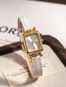1PC Women's PU Strap Watch, Exquisite Rectangular Small Dial, Vintage British Style, Niche Luxury Fashion Quartz Watch, Suitable For Wearing On Holidays, Parties, Weddings, Back To School, Christmas, Thanksgiving, Halloween, Easter And Other Occasions, Perfect Gift For Women. - White - View 3