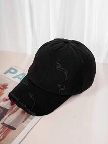 1pc Unisex Y2K Style Distressed Washed Baseball Cap, Suitable For Sports, Outfit, Sun Protection, Daily Commute, Outdoor Sun Protection Hat - Black - View 2