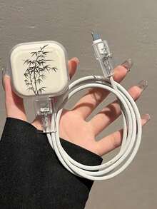Protective Case For UK Apple 18/20W Charger, Portable Cute Cartoon Fashion TPU Material Data Cable Protector, Ink Bamboo Pattern/Hand-Held Rose/White Flower Pattern/Black Cat Pattern/Cat And Yarn Pattern/Blue And Red Flower Pattern/Pink And Black Heart Black Cat Pattern 3pcs Set - Multicolor - View 10