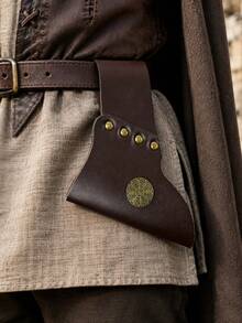 1pc Medieval Leather Sword Scabbard Cover, Vintage Viking Style Knife Sheath Pendant, PU Leather Belt Sword Holder With Brass Rivet Rune Emblem, Cosplay Role Play Accessory, Renaissance Fair Knight Equipment,Halloween - ZSJ - View 7