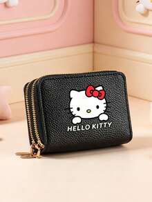 SANRIO 1個 Hello Kitty 粉色短夾，雙拉鍊卡夾附卡槽，多功能 PU 信用卡夾，適用日常通勤、工作與旅行 - 彩色 - 查看 2