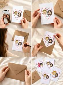 Custom Hand Drawn Couple Portrait Greeting Card, Cartoon Portrait Created From Your Photo, Personalized Names And Date. Perfect Romantic Gift For Anniversary, Valentine's Day, Engagement, Wedding And Surprise For Your Partner. - Multicolor - View 3