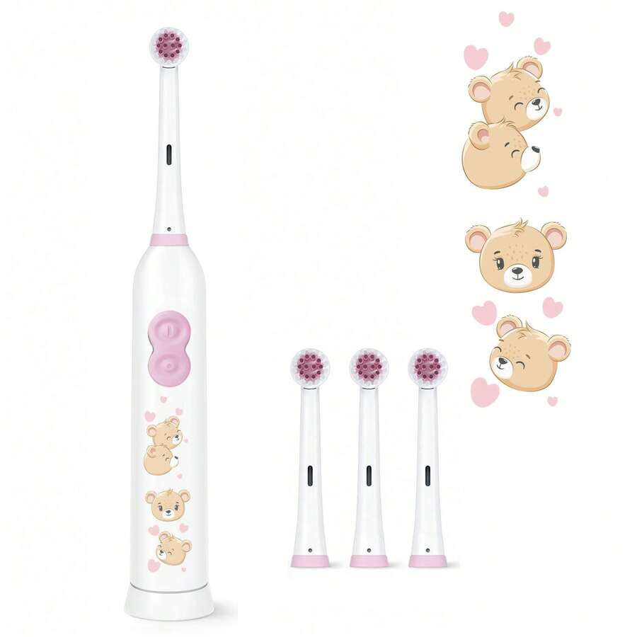 1pc Rotating Electric Toothbrush, 4 Brush Heads Included, 2 AAA Batteries Included, Smart Cleaning Battery-Powered Electric Toothbrush, Soft Bristles, Multiple Patterns - White - View 1