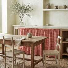1/2/4 piezas Cortina corta de gabinete con borde de volantes a cuadros rojo/verde, Cortina de café con borde de volantes plisados estilo francés campestre, Adecuada para ocultar el gabinete del fregadero de la cocina, Protección contra el polvo del aparador, Cubierta de gabinete abierto, Decoración de rincón de café, Renovación de decoración suave del gabinete de entrada de la casa de huéspedes, Instalación fácil con gancho y bucle, Material de tela con caída natural lavable a máquina de fácil cuidado, Se adapta a la decoración del hogar campestre vintage - Rojo - Ver 8