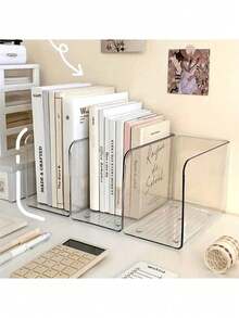 1/2/3pcs Acrylic Transparent Bookends, High Aesthetic, Multi-Compartment Design, Clear Visibility, Suitable For Desk Storage, File Organization, Study Room Decor, Office, School, Can Be Used As Christmas Gift, Back To School Season, School Opening Season - A - View 3