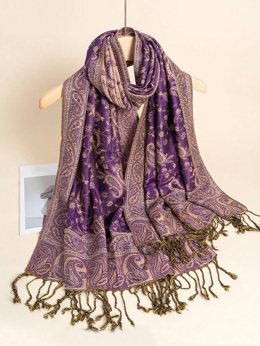 FADZOYLE 1pc Women's Cashew Pattern Stylish Warm Printed Scarf Classic Paisley Hijab And Shawl Hijab For Abaya Travel Accessories