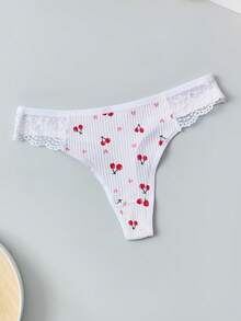 6pcs Women's Pure Cotton Panties, Cute Fruit Print Cherry Pattern, Low Waist Design, Home Style Women's Thongs - Multicolor - View 7