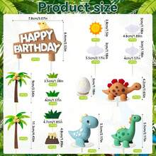 1 Set Dinosaur Cake Decorations, Dinosaur Coconut Tree Grass Sun Cloud Cake Decorations, Happy Birthday Cake Toppers, Suitable For Baptism, Gender Reveal Party, Dinosaur Theme Birthday Party Cake Decorations (Not A Toy, For Decoration Only, For Ages 14 And Up And Adults Only) - Multicolor - View 9