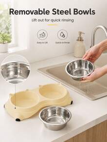 Double Stainless Steel Pet Bowl Set, Base And Easy To Clean For Cats And Dogs, Indoor And Outdoor UseMacaron Stainless Steel Pet Bowl, Stainless Steel Anti-Slip, Anti-Tipping, Leak-Proof Double-Layer Pet Bowl-Pet Feeder - 500ml - View 11