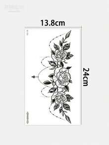 4pcs/2pcs/1pc Y2K Large Spine & Floral Temporary Tattoo Stickers, Waist & Abdomen Fake Tattoos, Waterproof Sweat-Proof Realistic Back Tattoos, Floral Spine Line Tattoo Stickers For Women, Matte Texture, Summer Bikini Style Floral Waist Spine Back Temporary Tattoos, Exquisite Dotted Plant Long Strip Waterproof Realistic Tattoo Stickers, Suitable For Vacation Beach Christmas & Music Festival - Black - View 11