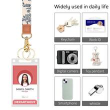 Key Lanyard, Long Neck With Metal Hook, Can Be Used To Hang ID Cards, Cute Lanyard Keychain - Blue and White Porcelain - View 7