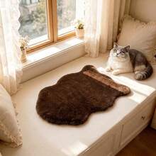 1pc Brown Soft Faux Rabbit Fur Asymmetrical Rug, 1-5cm Cutting Error, Novel Wave Design Bedside Carpet, Suitable For Christmas, Thanksgiving And New Year Decoration, Soft And Skin-Friendly, Living Room, Bedroom, Bathroom Home Decor Rug, Bedroom Carpet, Decorative Carpet, Small Rug, Carpet, Home Decor, Living Room Carpet - Coffee Brown - View 4
