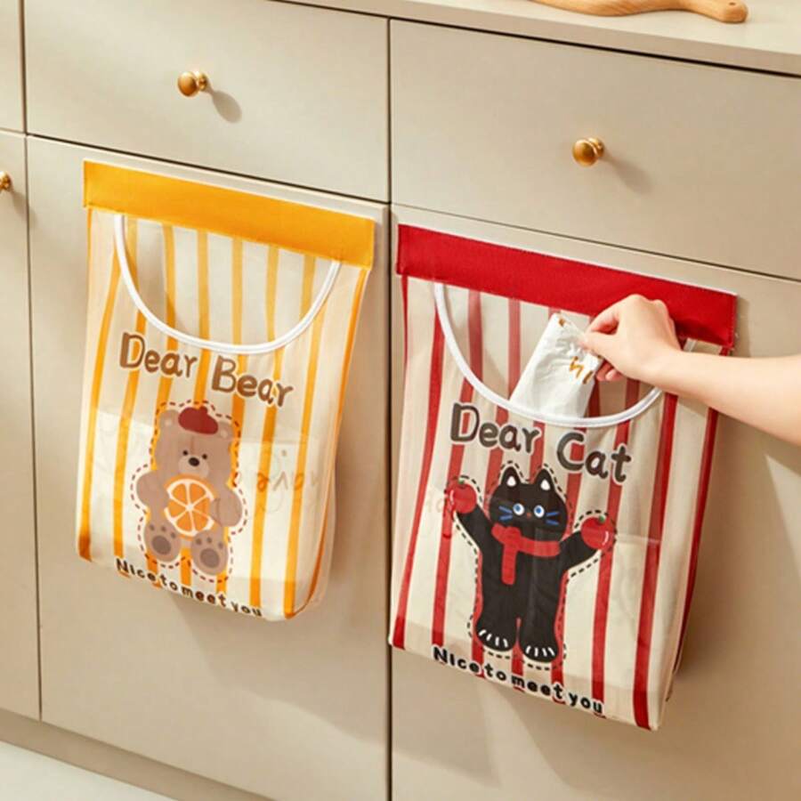 No-Drill Wall-Mounted Hook & Loop Storage Bag, Cartoon Mesh Storage Pouch, Home Socks & Miscellaneous Items Organizer, Hanging Trash Bag - Multicolor - View 1