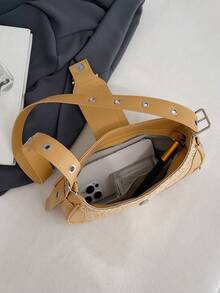 Sweet Cool Girl Metal Chain Decor Dark Gothic Style B2Y Punk Retro Underarm Shoulder Bag - Khaki - View 3