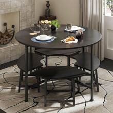 Comedor 4 Personas Mesa Redonda 80x80 Negra con Taburetes para Cocina| Juego de comedor compacto con mesa redonda y 4 taburetes, para cocinas pequeñas, departamentos y desayunadores. - Negro - Ver 3