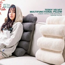 1pc Teddy Velvet 5-Section Back Support Pillow, Ultra Soft And Fluffy Lumbar Cushion, Versatile Neck And Backrest Pillow For Sofa, Office Chair Or Bed, Warm And Cozy, Skin-Friendly Fabric, Machine Washable, Ideal For Relaxing And Reading - Brown - View 1