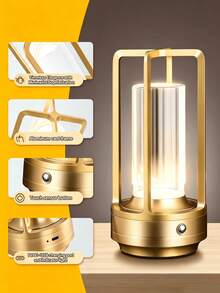 1pc Luxury Rechargeable Touch LED Night Lamp, 2200K-6000K 3 Color Stepless Dimming Cordless Lantern, Portable Ambience Table Light For Bedside Dining Outdoor Party Decor - 1200mAh+3-color Light - View 9