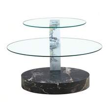 Modern Minimalist Double-Layer Tempered Glass Coffee Table, Multi-Level Design, High-Quality MDF Support Structure With White Marble Finish. Multiple Colors Available. - 黑與白 - 查看 7