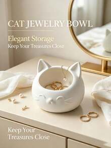 Cozy Healing Style Cartoon Cat-Shaped Storage Box, Cat-Shaped Jewelry Storage Box, Soft Cute Healing Style Vanity Jewelry Box, Sweet Girl Style Ring And Bracelet Storage Box, Bedroom Bedside Exquisite Item Storage, Jewelry Tray - Multicolor - View 4