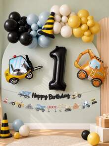 52pcs Construction Vehicle Theme Birthday Balloon Set, Includes 32-Inch Number Balloon And Excavator Foil Balloon, Suitable For Birthday Party, Baby Shower Decoration, Party Supplies - View 1