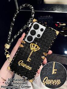 Black and Gold Foil Embossed Glitter + Wrist Strap