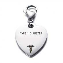 1pc Diabetes Medical Alert Heart Pendant Stainless Steel Lobster Claw Keychain, For Emergency Identification - Multicolor - View 15