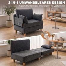 2-In-1 Sleeper Chair With Bed Function, Sofa Bed With 2 Washable Cushions, Side Pockets For Living Room, Bedroom - 深灰色 - 查看 5