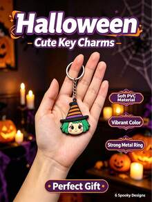 12/6/3/1件裝萬聖節趣味PVC包包吊飾，南瓜女巫骷髏鑰匙圈，Trick Or Treat 填充禮物，中性背包與手提包裝飾禮物 - 彩色 - 查看 9