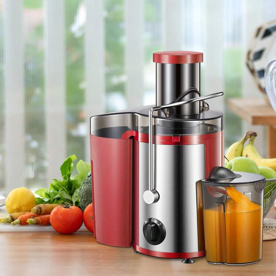 QCen Powerful Centrifugal Juicer, 500W, With Wide Mouth 3" Feed Chute For Fruits & Vegetables – Easy To Clean, Stainless Steel, Red, Ideal For Everyday Juicing And Fast Morning Drinks - 紅色 - 查看 1