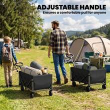 Outsunny 16 Gallon Folding Wagon Cart With Wheels, Heavy-Duty Collapsible Wagon With Drop-Down Tailgate, Adjustable Handle And Cup Holders, For Camping, Garden, Beach, Black - 黑色 - 查看 6