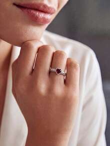1 pieza Anillo de corazón con remache de plata de ley S925, anillo eterno, regalo de joyería delicada, accesorio diario, regalo de compromiso/boda - Estilo 6 - Ver 5