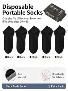 5 Pairs/10 Pairs/20 Pairs Disposable Socks, Black|White, Mid-Calf, 1 Bag Of 5 Pairs, Convenient For Travel, Business Trips And School, Unisex, All Season Wear, Breathable, Deodorizing And Sweat-Proof, Suitable For Sports - Pull-out Bag Style - View 19