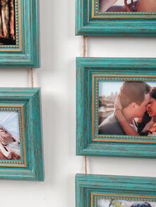 1pc Rustic Distressed Teal Wooden Hanging Collage Photo Frame Set, Rope Chain Connected Multi-Hole Wall Hanging Photo Frame, Vintage Gold Frame, Suitable For Family And Couple Photos, Bedroom Living Room Gallery Wall Home Decor - Green - View 11